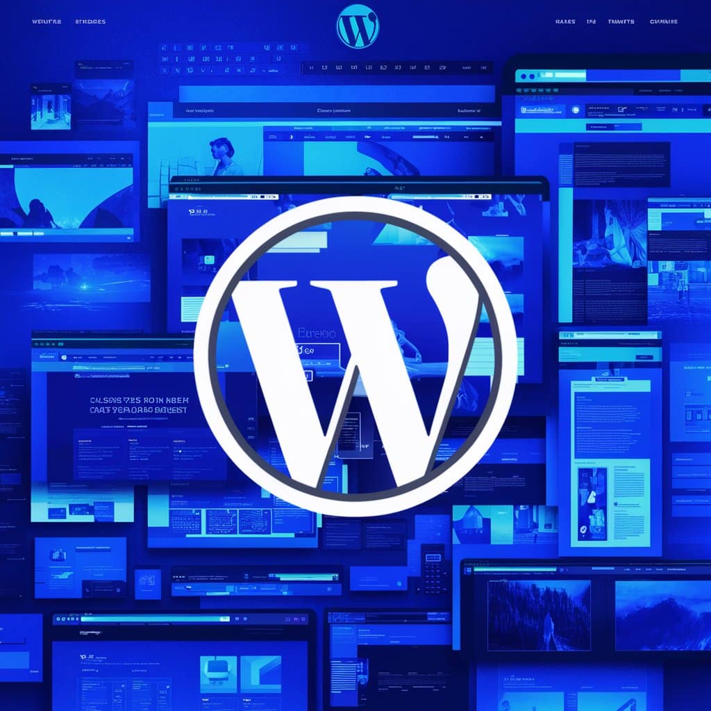 Another wordpress logo with web designed websites as a background